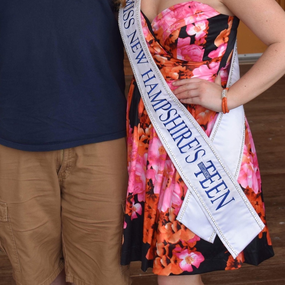 Pink and orange floral cocktail dress